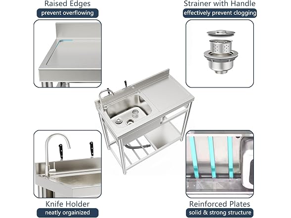 MODCART 39 inch Stainless Steel Utility Sink
