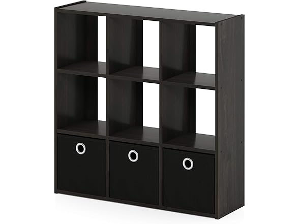 Furinno Simplistic 9-Cube Organizer with Bins