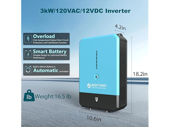 ACOPOWER 12V 3000W Pure Sine Wave Inverter