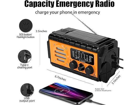 QAUYYW 20000mAh Solar Crank Radio