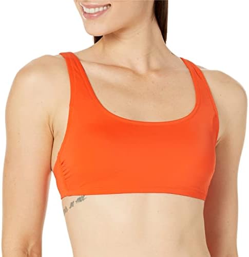 Amazon Essentials Women's Scoop Neck Swim Crop Top, Orange, Medium