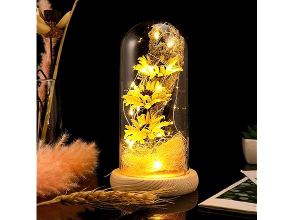 Artificial LED Sunflower in Glass Dome