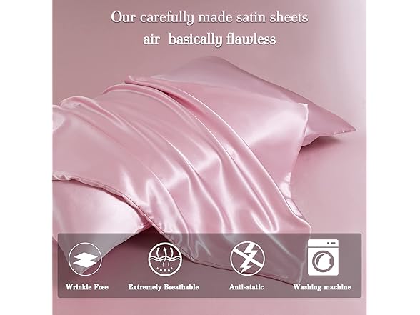 YUEZAISHOU Pink Satin Sheets Queen