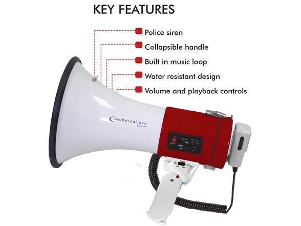40W Megaphone with Handheld Mic & Siren