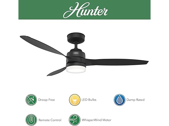 Hunter Fan 52" Matte Black Indoor/Outdoor Ceiling Fan