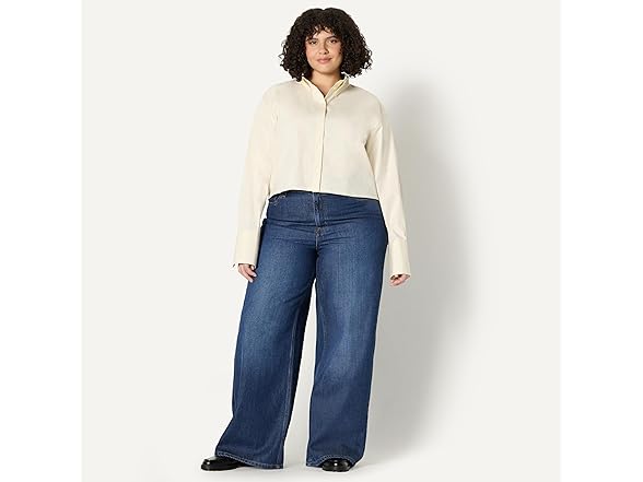 Amazon Essentials Womens Cropped ButtonDown Shirt