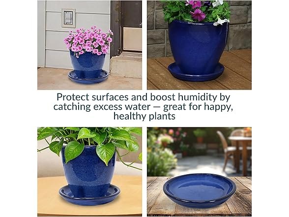 Sunnydaze 7-Inch Ceramic Plant Saucers- Imperial Blue