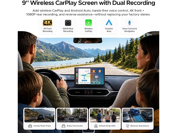 Topexplore 9" Wireless Carplay Dash Cam