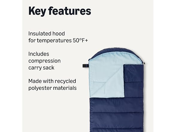 Amazon Basics 50F Warm Weather Bag - Navy Blue