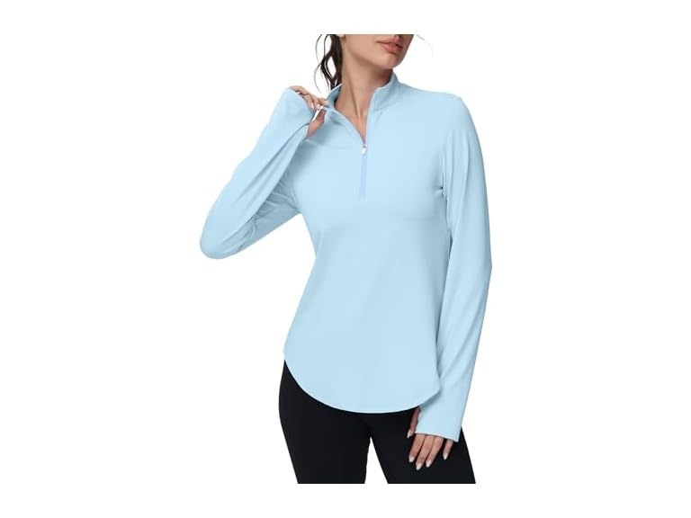 GGOV Women's Golf Polo Shirts Long Sleeve Workout Tops UPF 50+ Sun Protection Quick Dry Lightweight Active Tennis Shirts Lake Blue