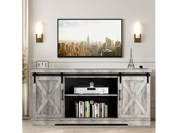 IDEALHOUSE TV Stand 65 White Barn Door