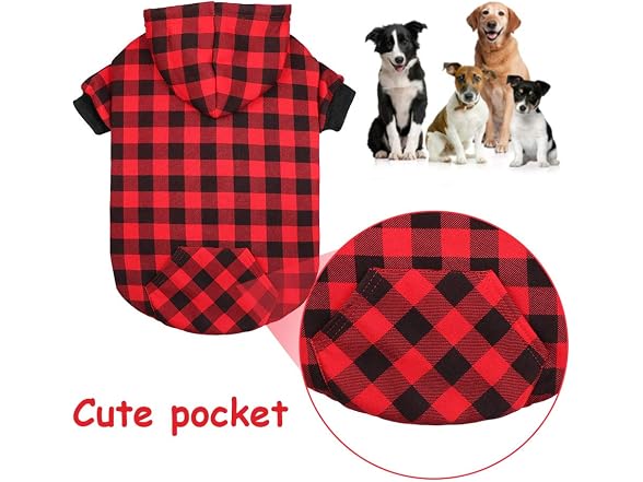 Red Plaid Dog Hoodie Sweater for Large Dogs P