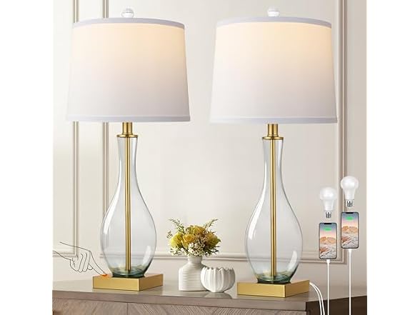 WIHTU Glass Table Lamps, Gold
