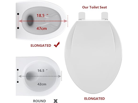 White Elongated Toilet Seat, Slow Close