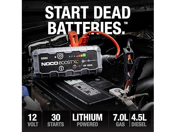 NOCO Boost GB50: 1500A UltraSafe Jump Starter – 12V Lithium Battery Booster Pack, Portable Jump Box, Power Bank & Jumper Cables - for 7.0L Gas and 4.5L Diesel Engines (Open Box)