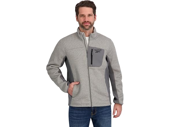 Reebok Men Mock Neck Zip-up Textured Fleece Jacket