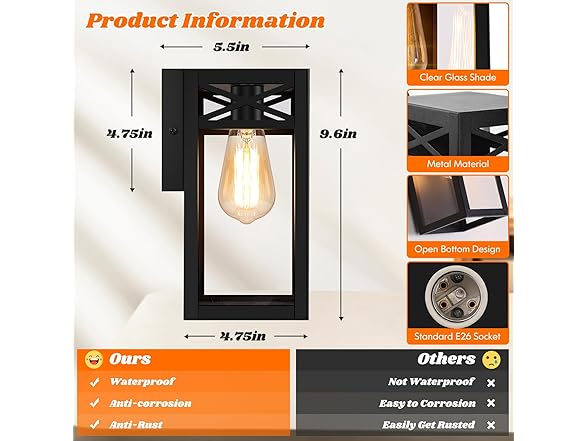 VerRon 2Pk 9.6" Outdoor Wall Light Fixture