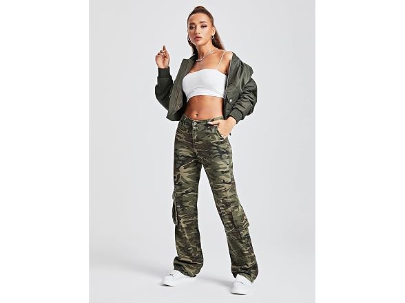 Wdirara Women (L) Cargo Baggy Jeans High Leg Pants