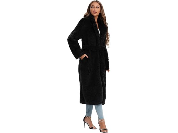 Sugar Poison Women (L) Faux Fur Tie Belt Open Coat
