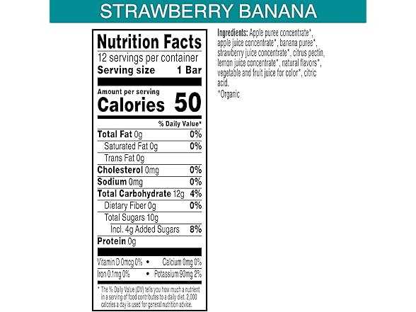 24CT Pure Organic Layered Fruit Bars, Strawberry Banana
