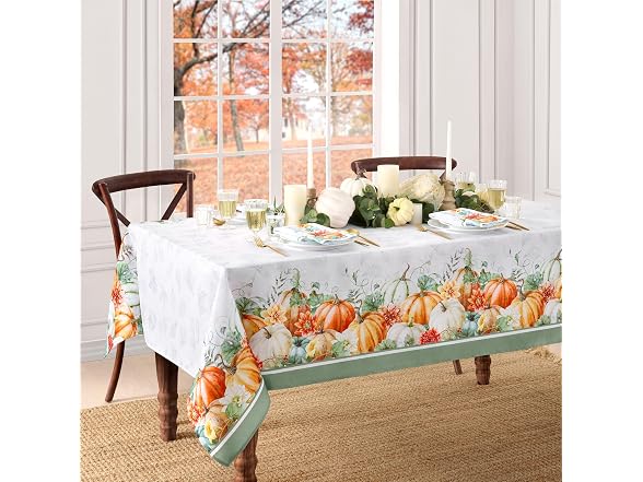 Threadmade Pumpkin Harvest Vine Double Border Tablecloth, Multicolor - 60" W x 84" L