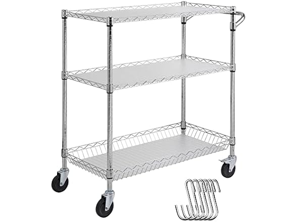 Kitchen Utility Cart, 3 Tiers, Wire Liner