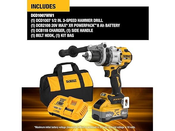 DEWALT DCD1007WW1 20V 1/2in Hammer Drill Kit