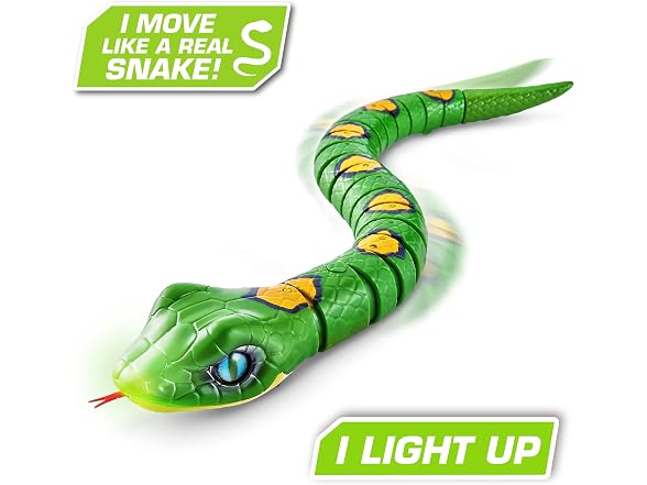 Slithering Snake Robotic Light Up Reptile Toy that Moves (Green)