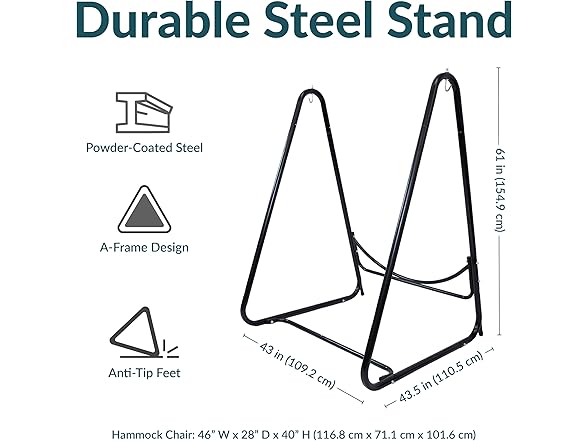 Sunnydaze Patio Hammock Chair with Stand- Black