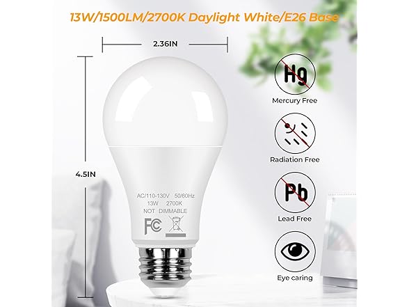 A19 LED Light Bulbs 100W Equivalent, 12-Pack