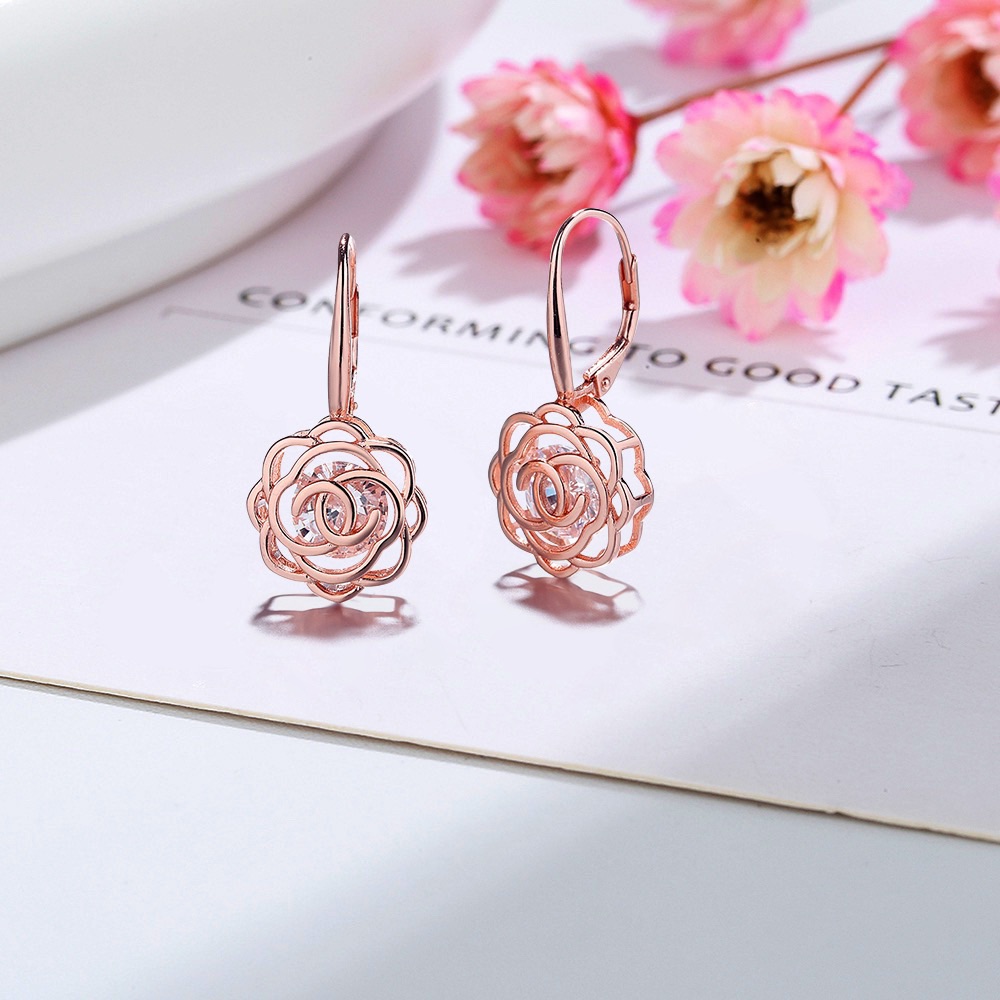 Sterling Silver Crystal Rose Earrings - Gallery 14