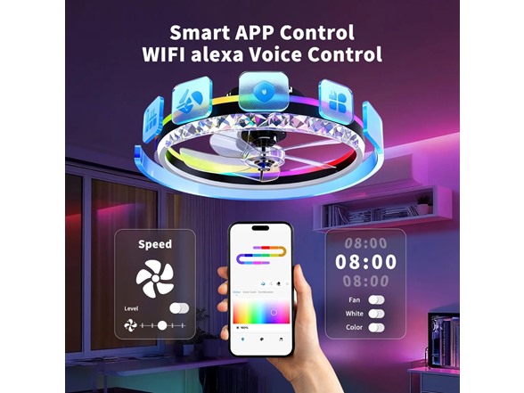 Smart RGB LED Ceiling Fan 20 w/ Remote