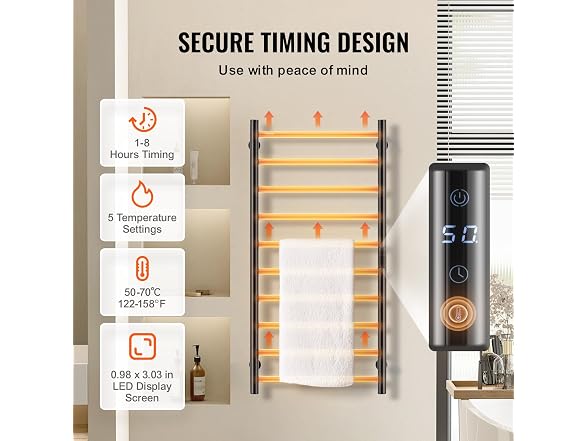 VEVOR 10 Bars Towel Warmer Rack, 120V