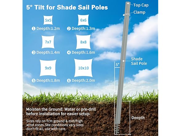 Miveda 12Ft Shade Sail Poles 2-Pack
