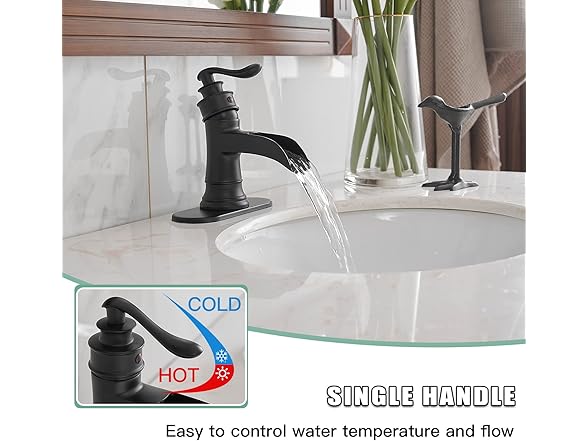 BWE Black Bathroom Faucet Matte Waterfal