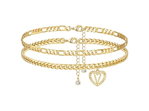 YANODA Initial Ankle Bracelets (V) 14K Plated