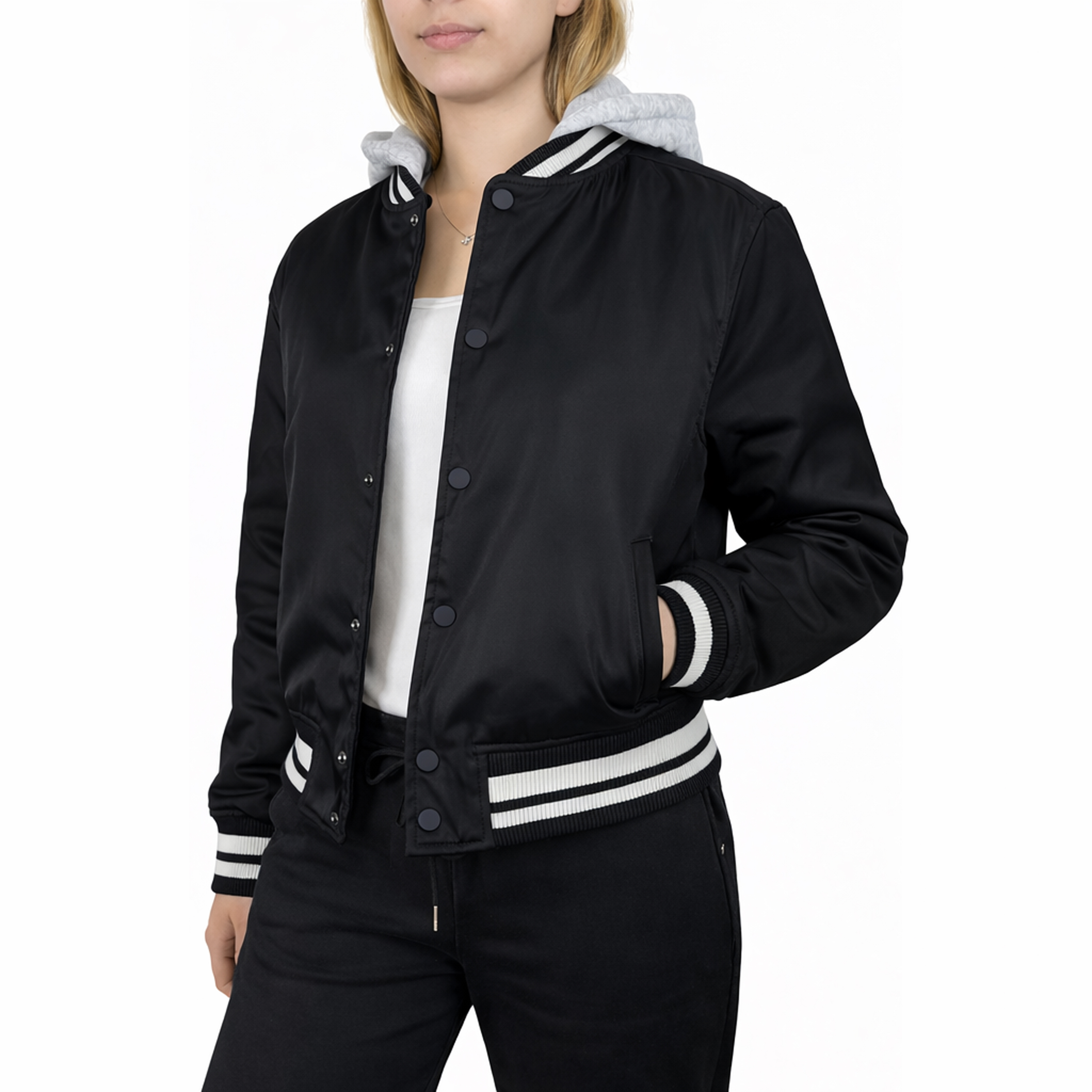Womens Heavyweight Hooded Varsity Jacket - Gallery 13