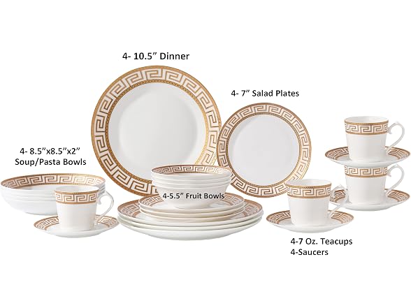 Lorren Home Trends 24 Piece Bone China Dinnerware Set