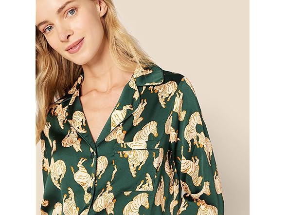 AE Womens Satin LS Shirt & Pant PJ Set