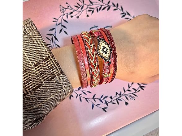 Red Boho Wraps Handmade Beaded Bracelet