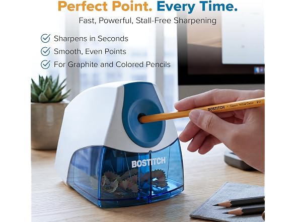 Bostitch Electric Pencil Sharpener, Stall Free, Blue