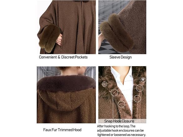 Dahlia Women (L) Winter Poncho Cape Faux Fleece