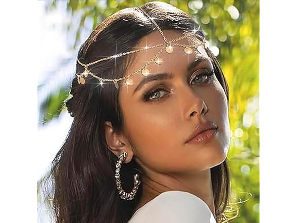 Urieo Gold Headpiece, Sequin Head Chain