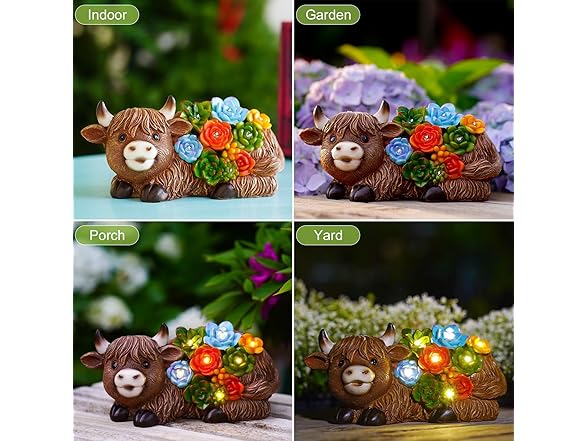 Highland Cow Solar LED Garden Statue 2pk