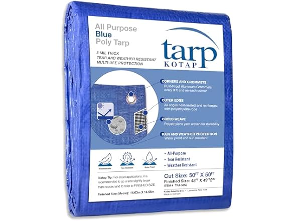 Kotap 50 x 50 Ft. All-Purpose Multi-Use Protection/Coverage 5-mil Poly Tarp