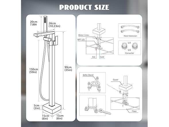FAHKNS Matte Black Freestanding Bathtub