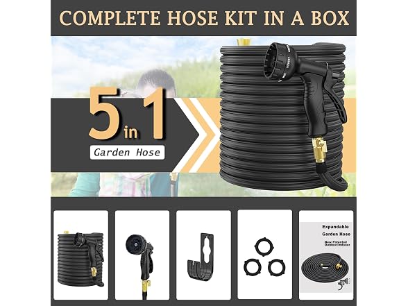 100ft Flexible Garden Hose with Nozzle- Choose Color
