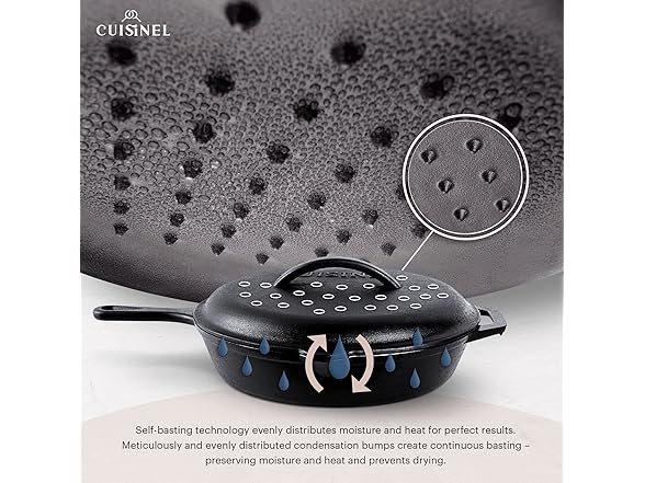 cuisinel C12612-CL Cast Iron Skillet with Lid - 12-inch