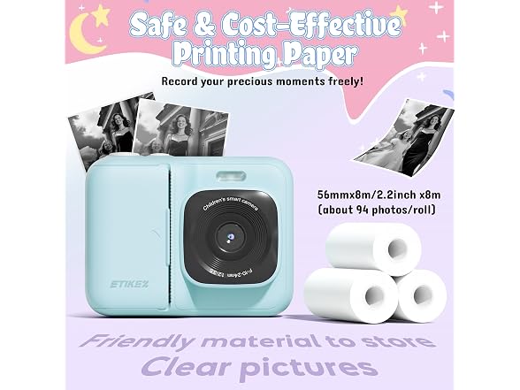 ETIKEZ Kids Camera, 1080P Instant Print