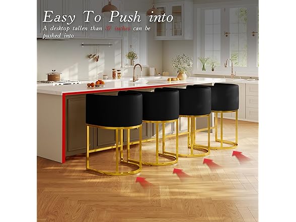 LVHOMLAX Modern Counter Height Bar Stools,Bar Stools Set of 3,PU Leather Upholstered Barrel Barstools with Backs,26'' Kitchen Island Chairs,Metal Gold Frames,Black Leather (Open Box)